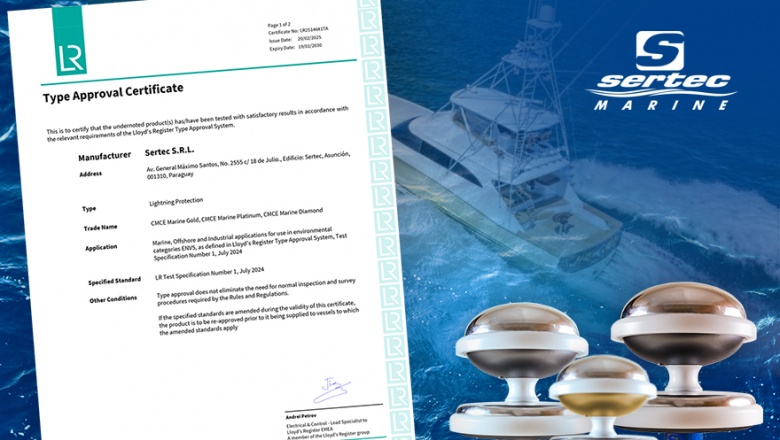 Los dispositivos CMCE Sertec Marine son los únicos en el mundo en certificar sus pararrayos en Lloyd’s Register